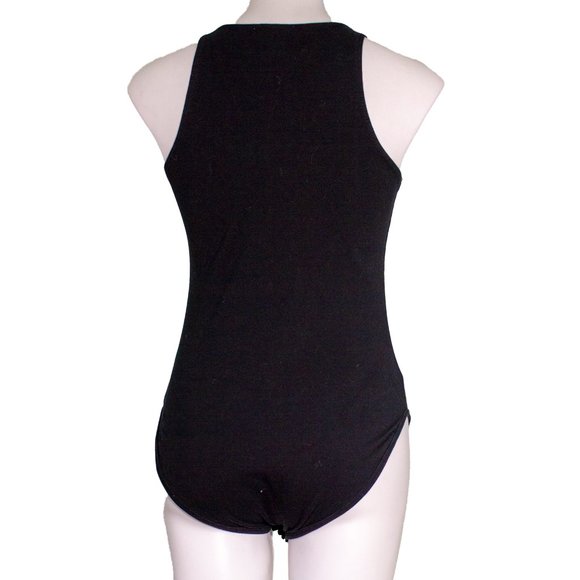 Victoria's Secret Pink Black Logo Sleeveless Bodysuit sz m - Picture 3 of 4